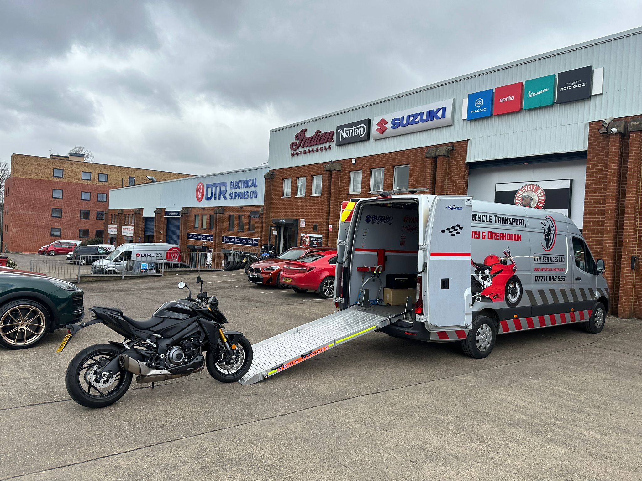 motorcycle transport Milton Keynes – loading bike into enclosed van